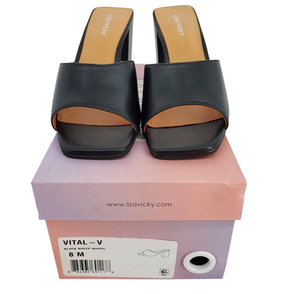 Lisa Vicky Womens Size 8M VITAL-V Open Toe Slide Sandal In Black Sheep Nappa New